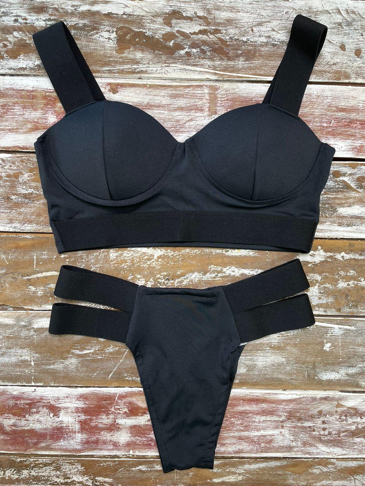 Bikini Balconcino e Slip Doppia Fascia – Nero