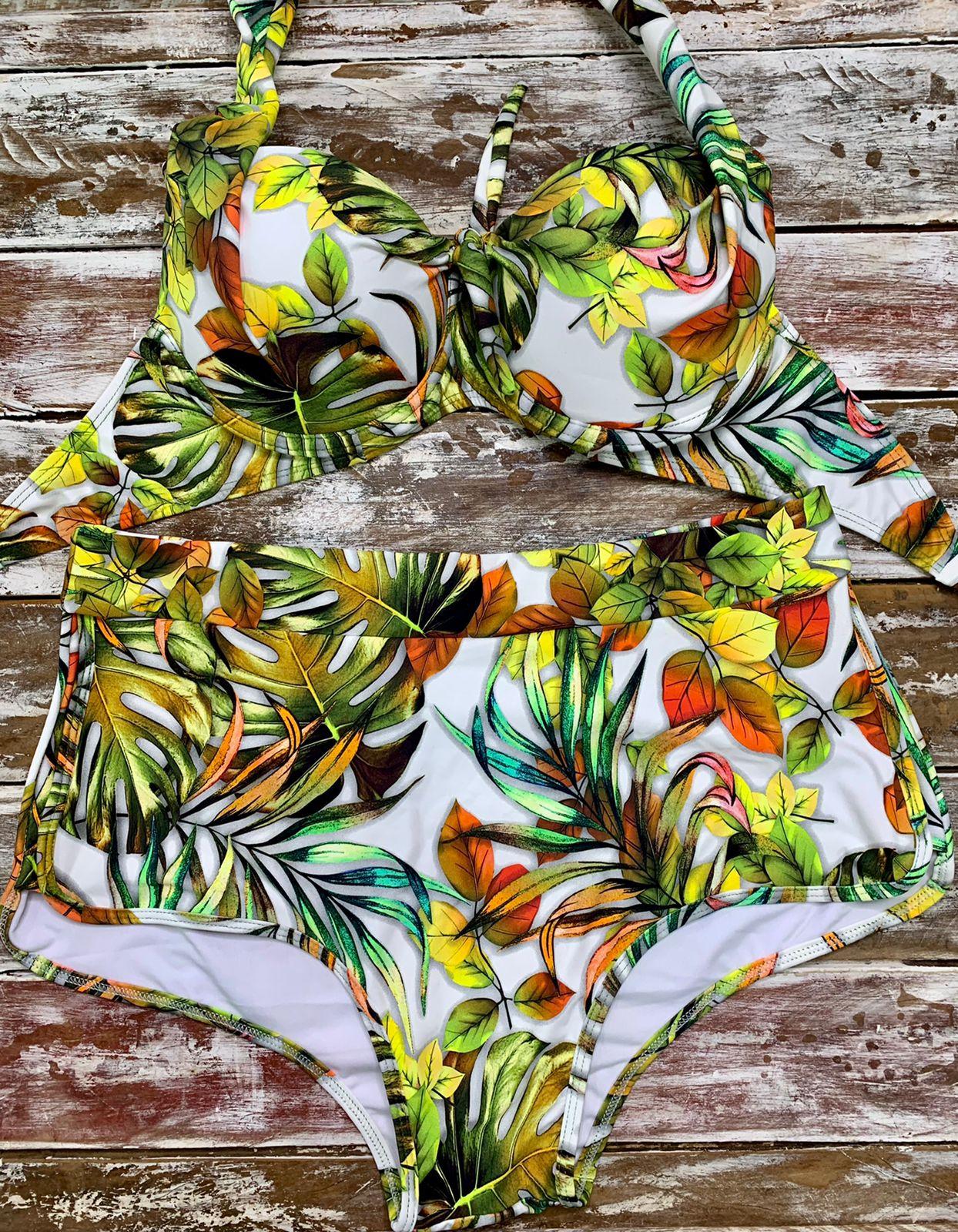 Bikini Plus Size Super Modellante – Folhas Verdes